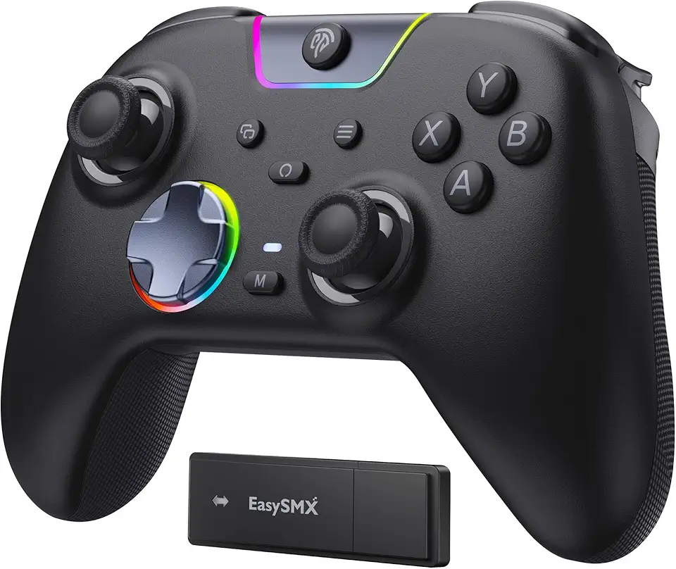 EasySMX X05 Pro Wireless PC Controller, Upgraded 2-Stage Triggers,Mute Buttons,Hall Joysticks,1000Hz Polling, 8-Way D-Pad, 1000mAh Battery, Multi-Platform Controller for PC/Switch/Android/iOS, Black