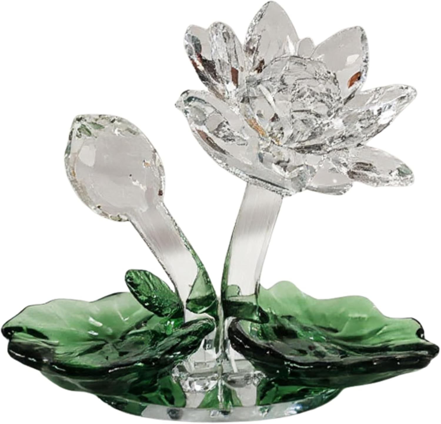 Feng Shui K9 Crystal Lotus Flower Figurine Suncatcher, Cut Glass Ornament for Home Decor, Wealth, Good Luck Gifts (Set of 4 (Rainbow Effect, Clear, Amber, Pink))