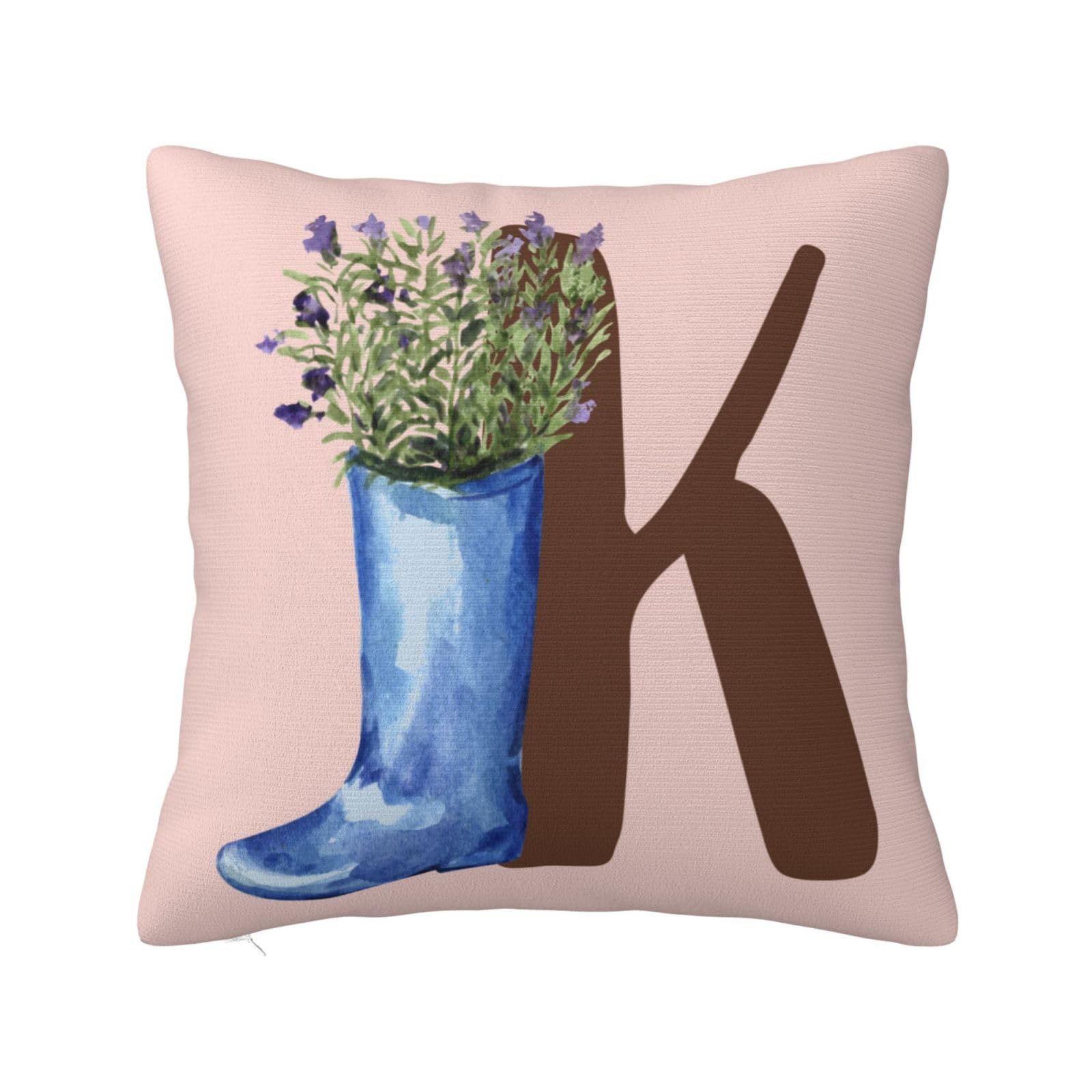 Personalised Initial Square Cushion Covers Pink Throw Pillow Covers with Print Your Text/Name, Customised Cute Letter Decorative Pillowcase for Women Girls Bedroom Office Couch Sofa Chair, Letter K
