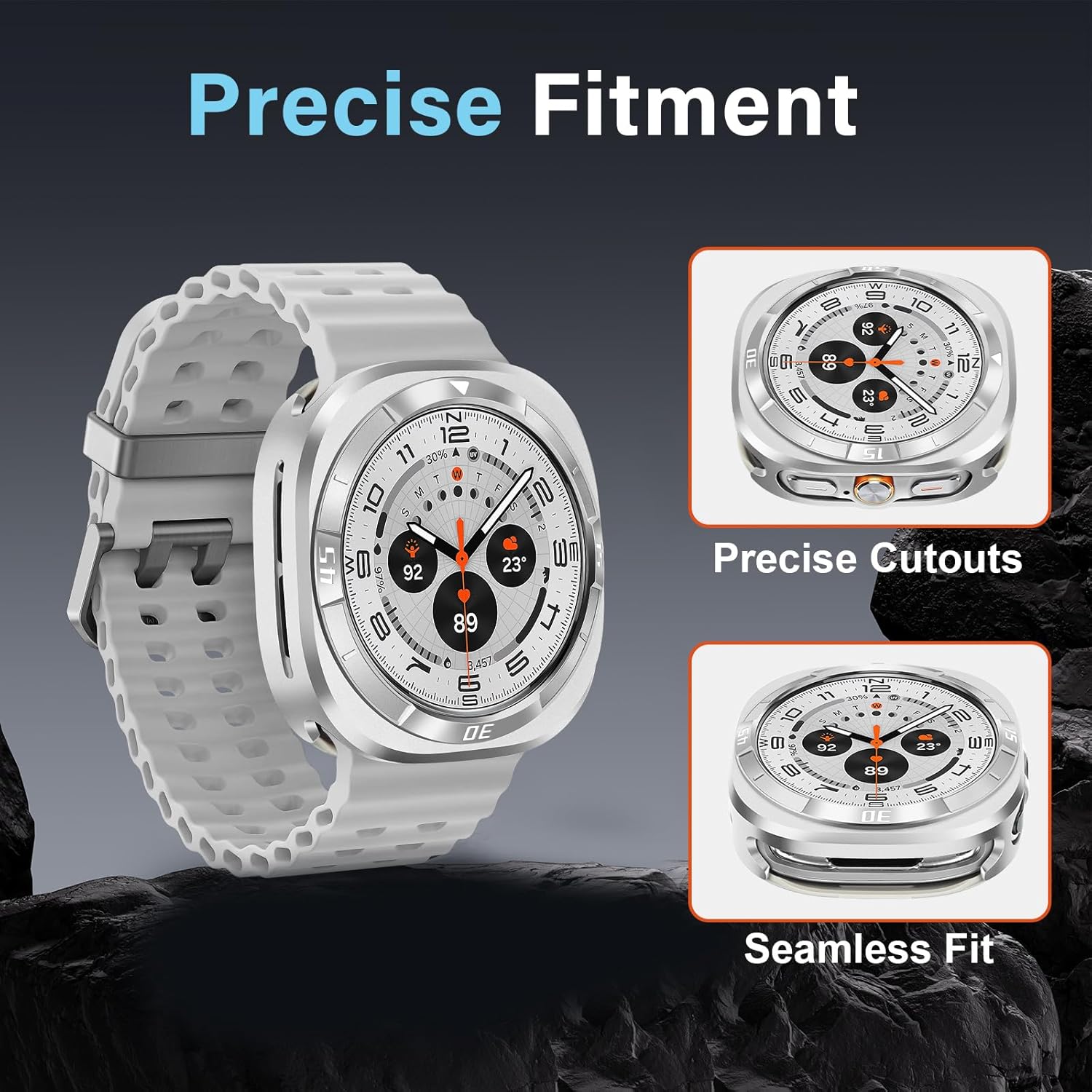 Amizee Numeric Metal Case for Samsung Galaxy Watch Ultra/Ultra 2 47mm, Rugged Back Cover Ultra Thin Bumper Frame Protective Cover for Galaxy Watch 7/8 Ultra, Numeric-Silver/White - Image 5