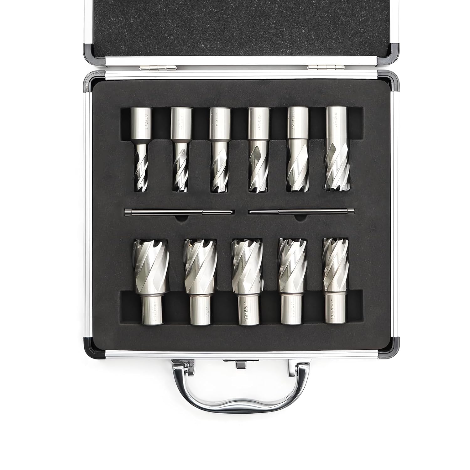HSS Annular Cutter Set 13Pcs 7/16" to 1-1/16" Cutting Diameter, with 3/4 Inch Welded Shank, Mag Drill Bits Kit CNC Machined Cutters (1" Cutting Depth,13Pcs)