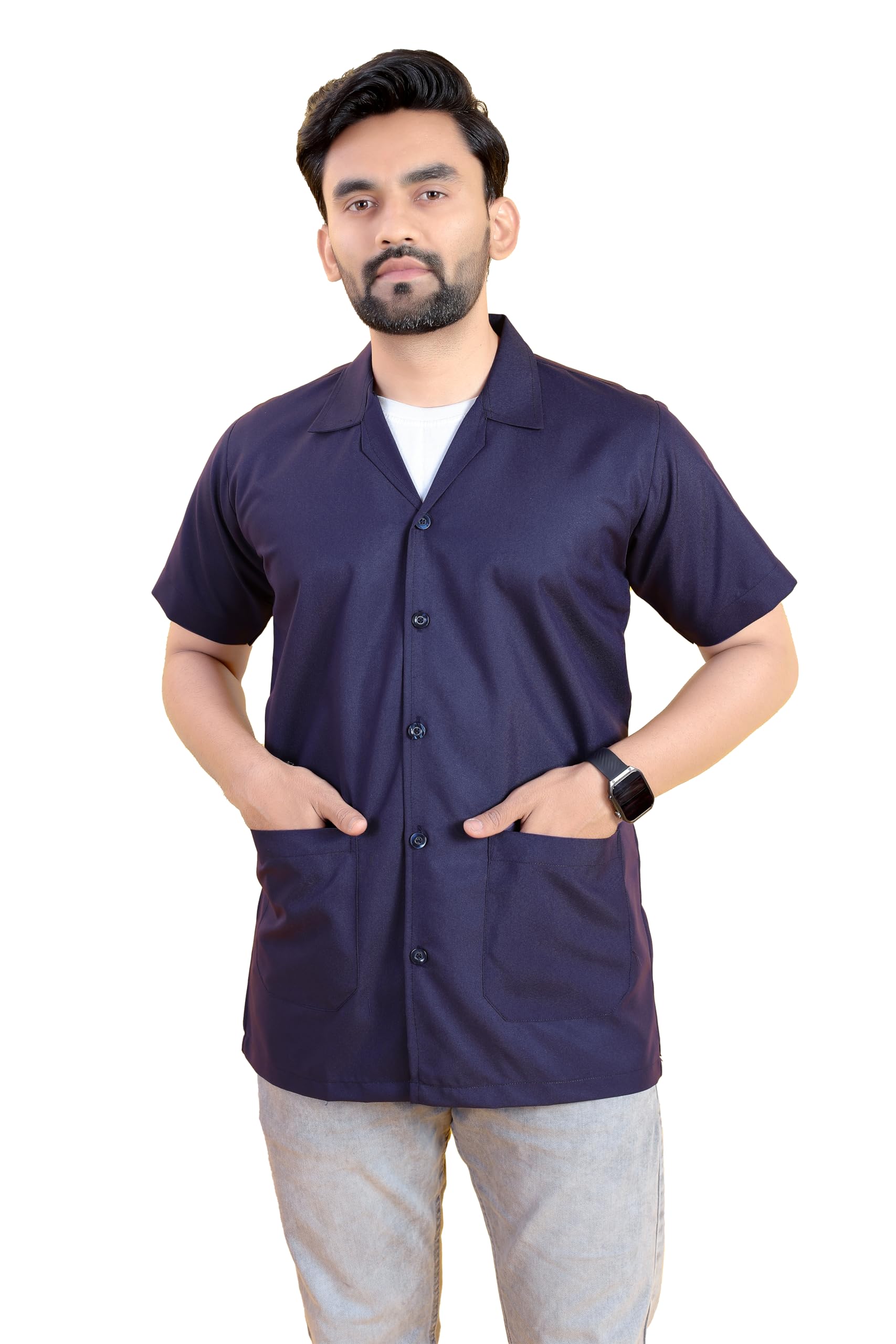 Sponsored Ad - SUBA Polyester Blend Fabric Half Sleeves Professional Blue Lab Coat (Small, 32) | Apron for Men Women Engineering Student | Industrial Workers Workshop Hospital Nurse