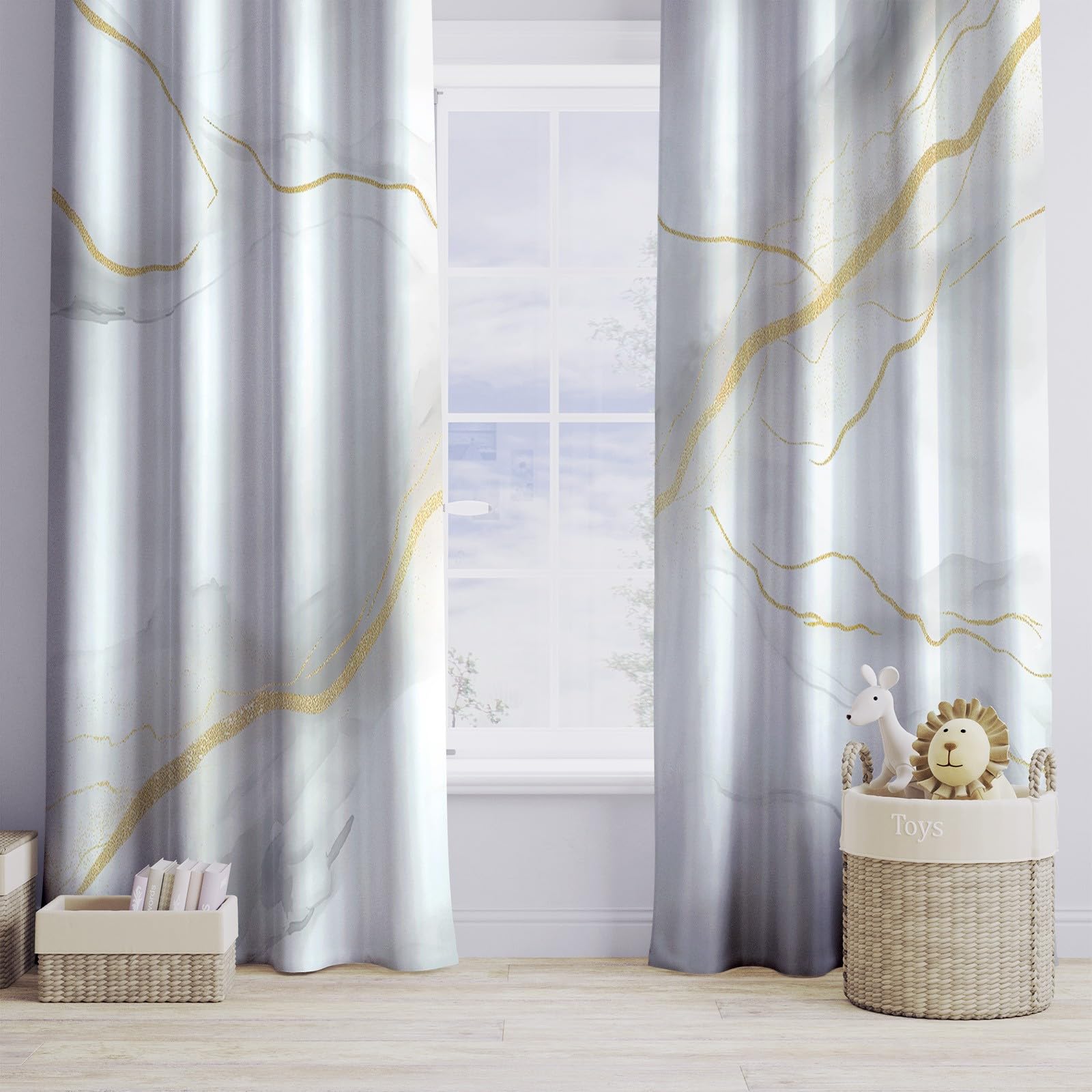 CozyRest Kinder Vorhänge – Handgemaltes Elster & Blumen Design, Blickdicht, 230x117 Cm Pro Panel