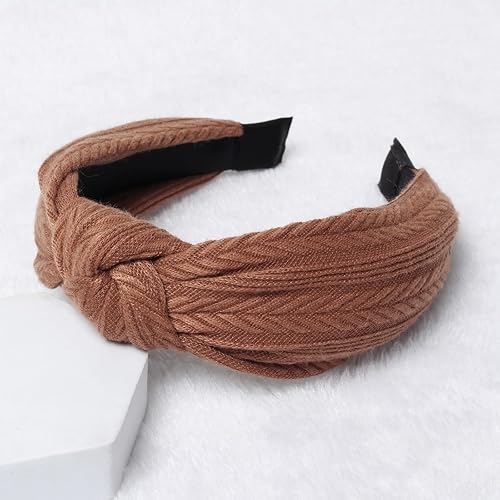 Miniatura 7 de Diademas anudadas de moda para mujer, diadema antideslizante de color natural para mujer, 2.7 pulgadas de ancho, linda diadema para niñas de otoño e