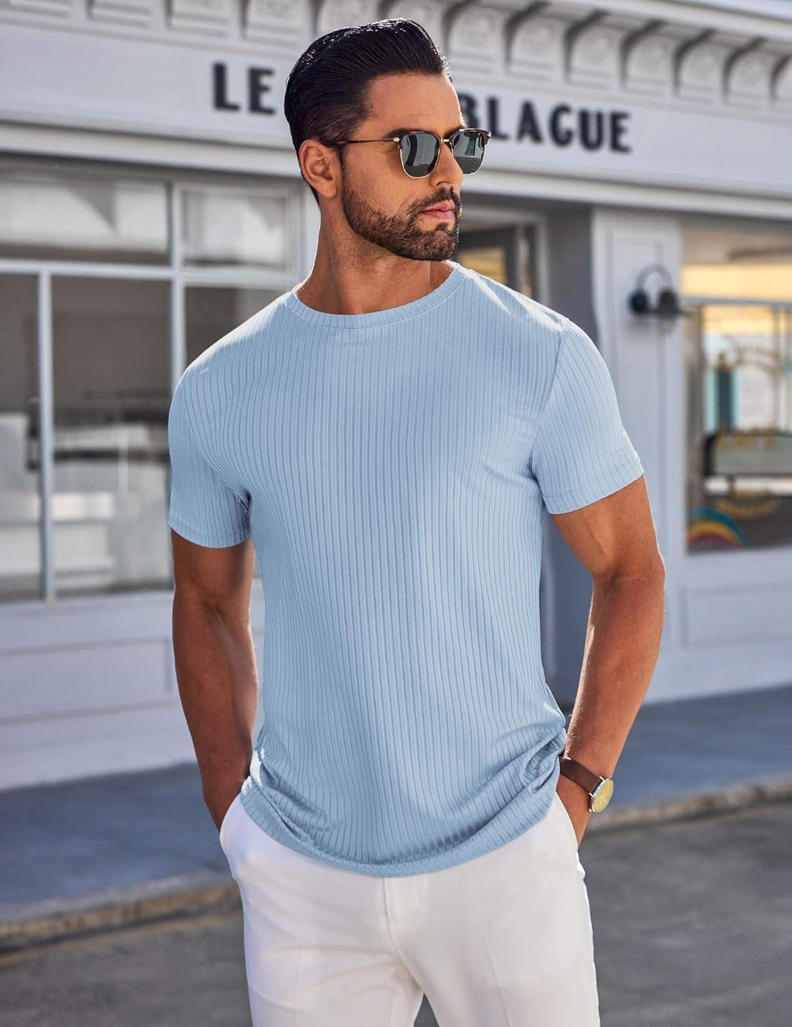 COOFANDY Mens T-Shirts Short Sleeve Plain Tshirts Casual Crew Neck Basic T Shirt Soft Cooling Fitted Stretch Tee Shirts - Image 2