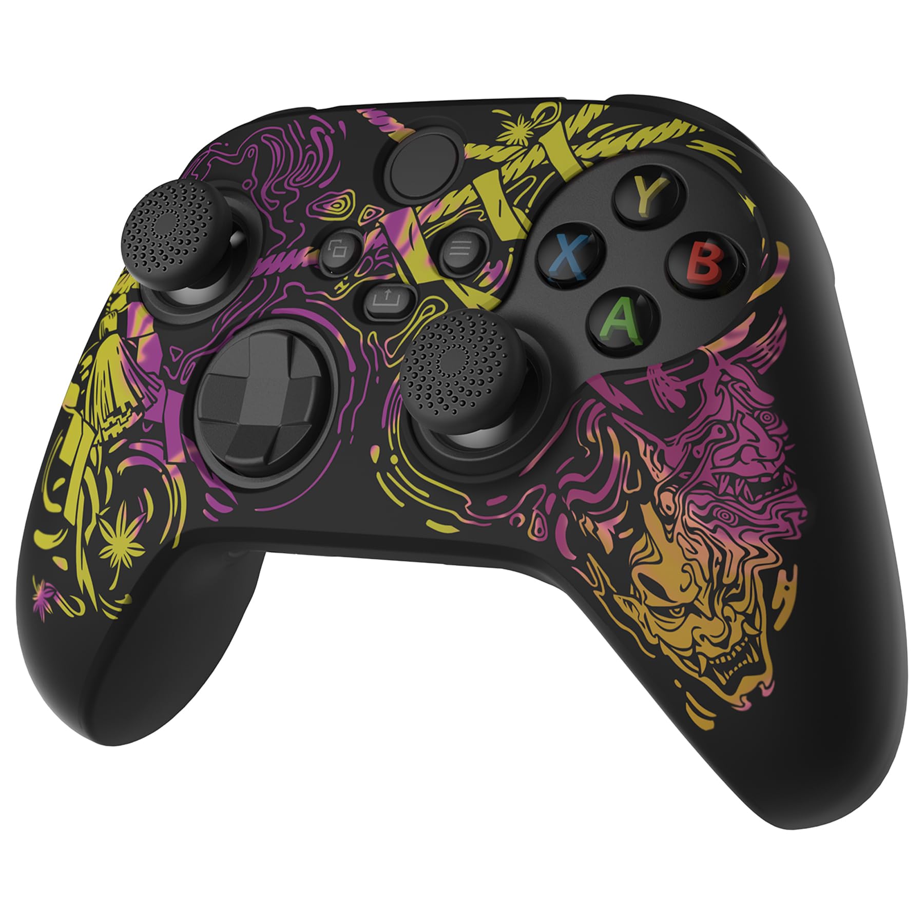 playvital Coque Souple en Silicone antidérapant pour Manette Xbox Series X, Coque de Protection en Caoutchouc pour Manette Xbox Series S avec Capuchons Noirs pour Les Pouces – Samurai Prajna (Violet