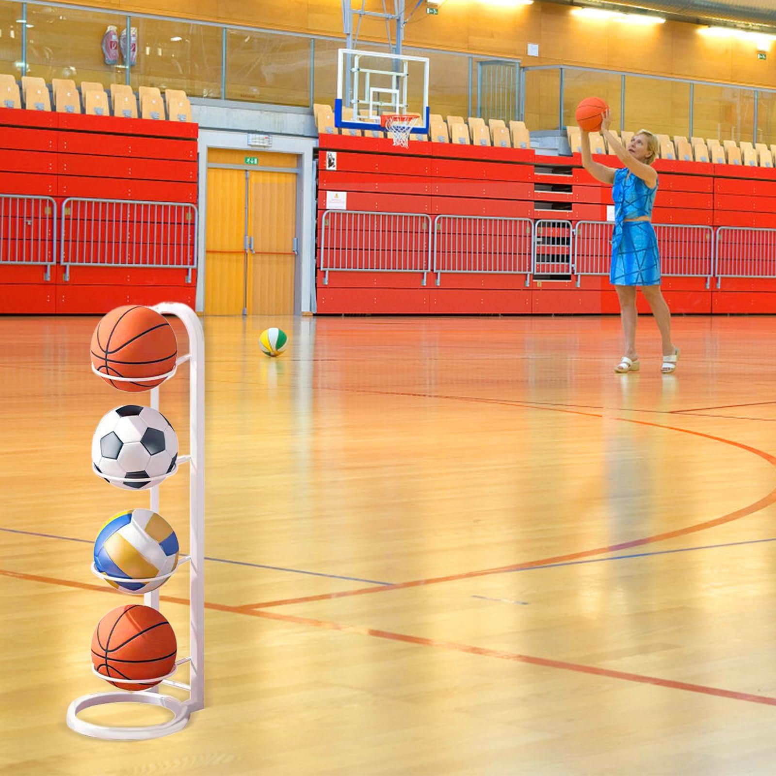 Estante de almacenamiento para pelotas, soporte para pelotas, estante de fútbol, estante de fútbol integrado multicapa, estante extraíble para baloncesto y fútbol, estante de almacenamiento