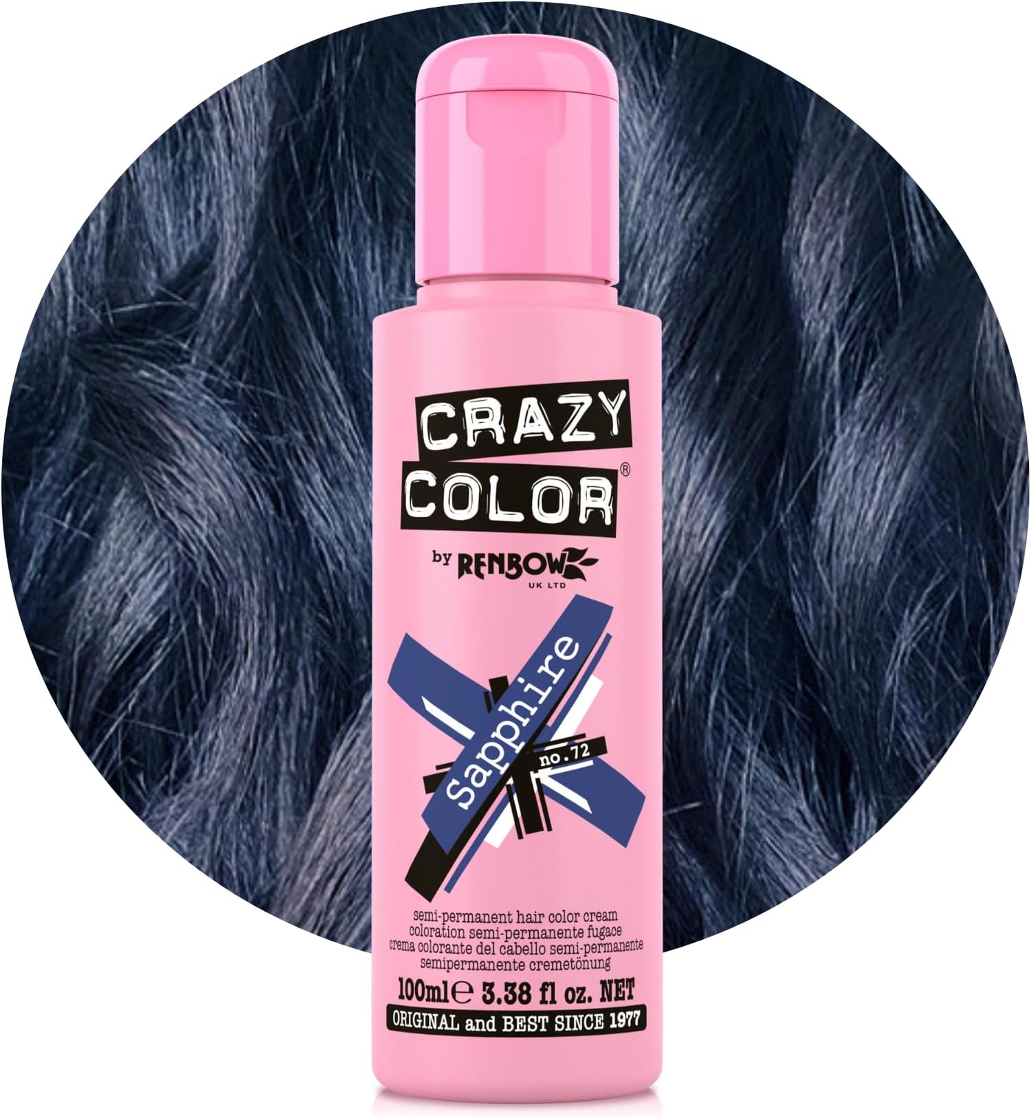 Crazy Color Metallic Sapphire Semi-Permanent Hair Dye. Highly Pigmented Deep Blue Conditioning & Oil Nourishing Vegan Formula | No Bleach or Ammonia | 100ml