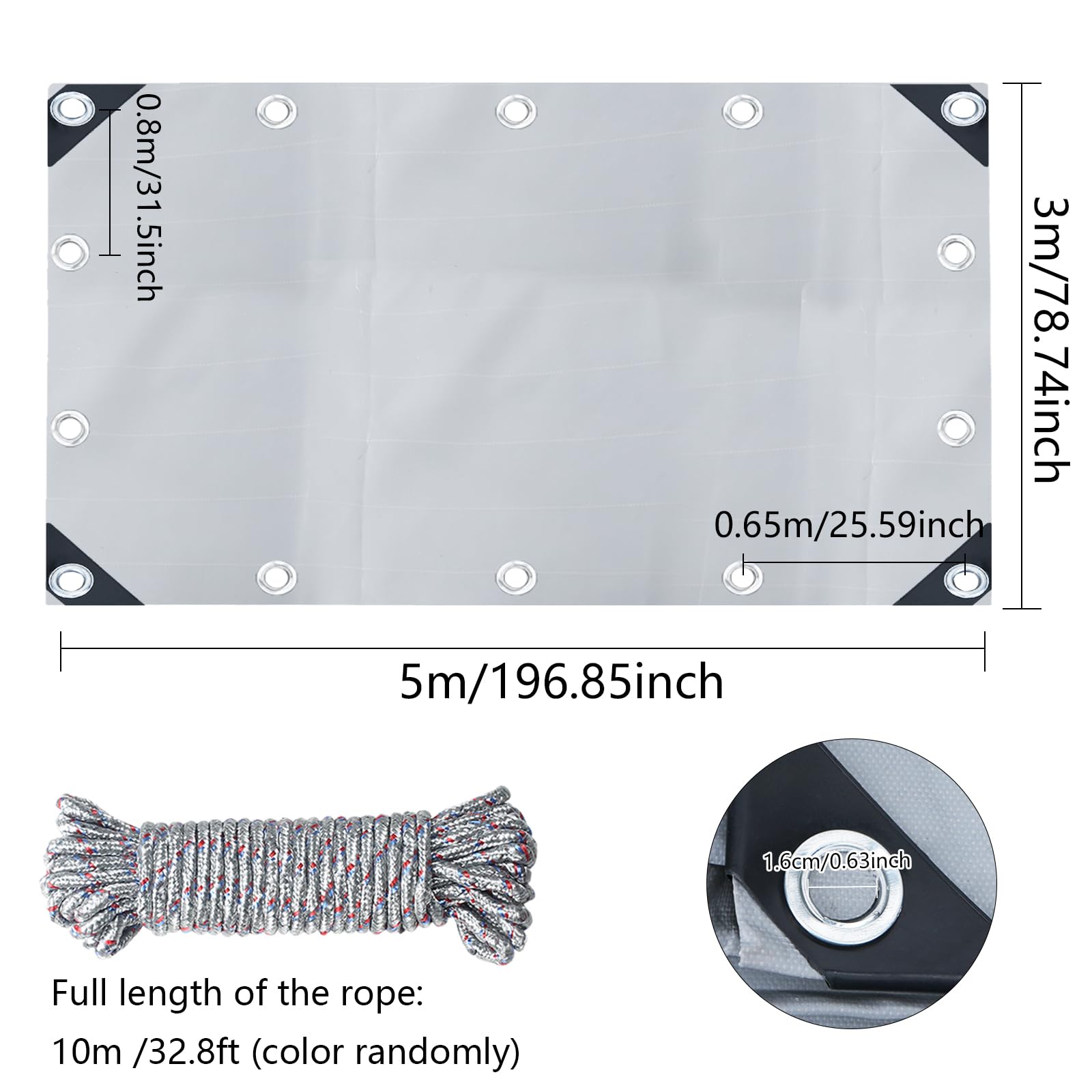 Lona Impermeable Exterior 420 g/m² Lona de Protección con Ojales y 10m Cuerda 3 x 5m Lonas Resistente a Los Rayos UV para Piscina Coche Barco Madera Muebles de Jardín (Gris)