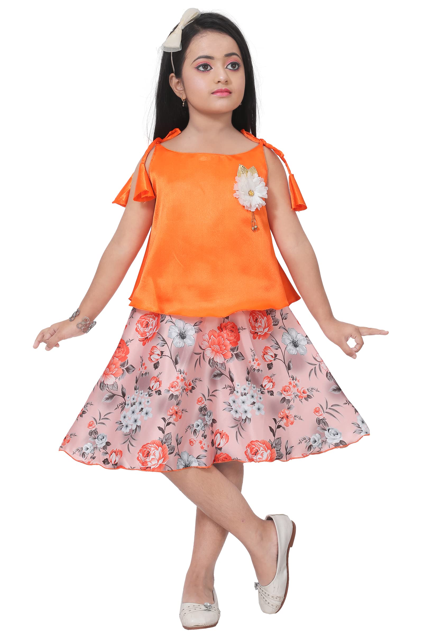 LENYRUIZ- FASHION, The freshmakerLENYRUIZ-Fashion Modern Kids Girls' Skirt Top Set, Orange, 4 Years-5 Years