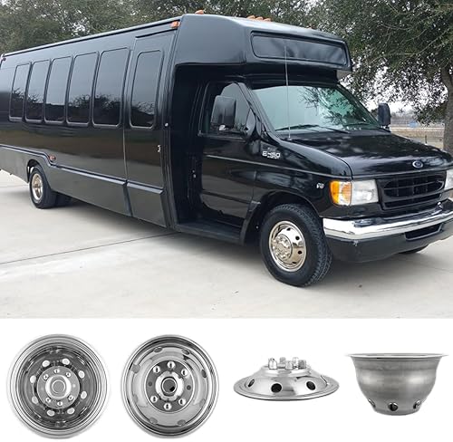 STARTSHIP 608F - Simulador de doble rueda de acero inoxidable pulido de 16 pulgadas, 4 tapacubos de perno, 8 lengüetas y 8 agujeros de mano para