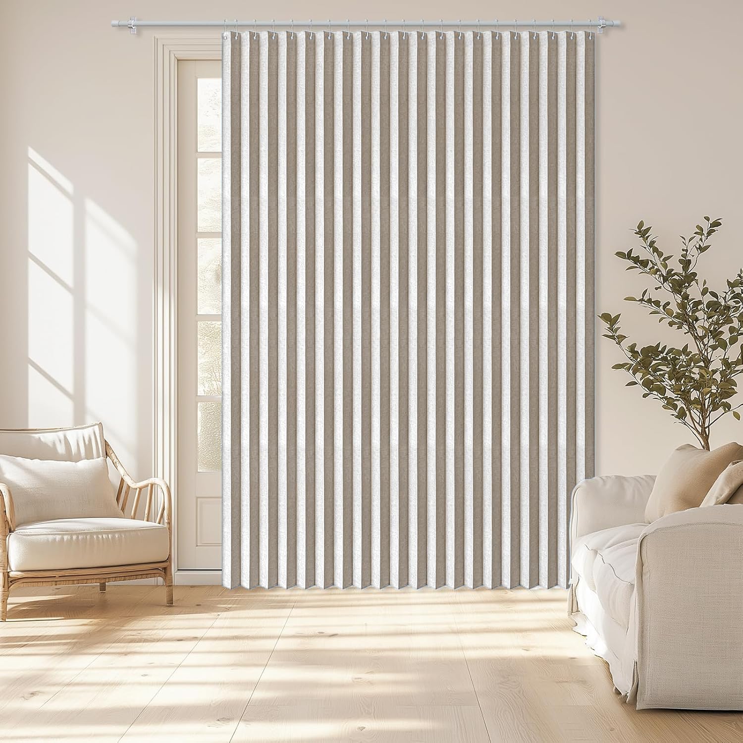 Cortina de Puerta Plegable magnética Personalizada con Ganchos, Adecuada para Interiores, Sala de Estar, Dormitorio, Cocina.-Beige- W160xH240cm