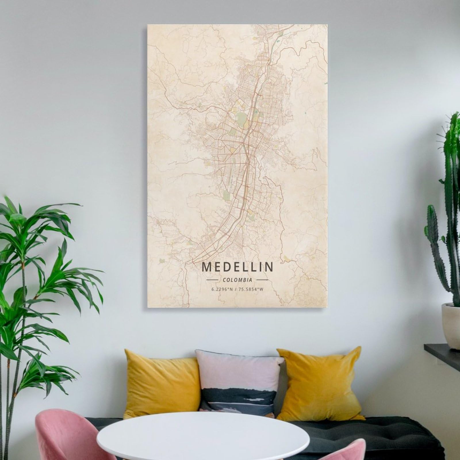LZTEN Póster de mapa de Medellín Colombia con impresión vintage en lienzo, arte de pared, dormitorio, oficina, habitación, regalo, sin marco, 60 x 90 cm