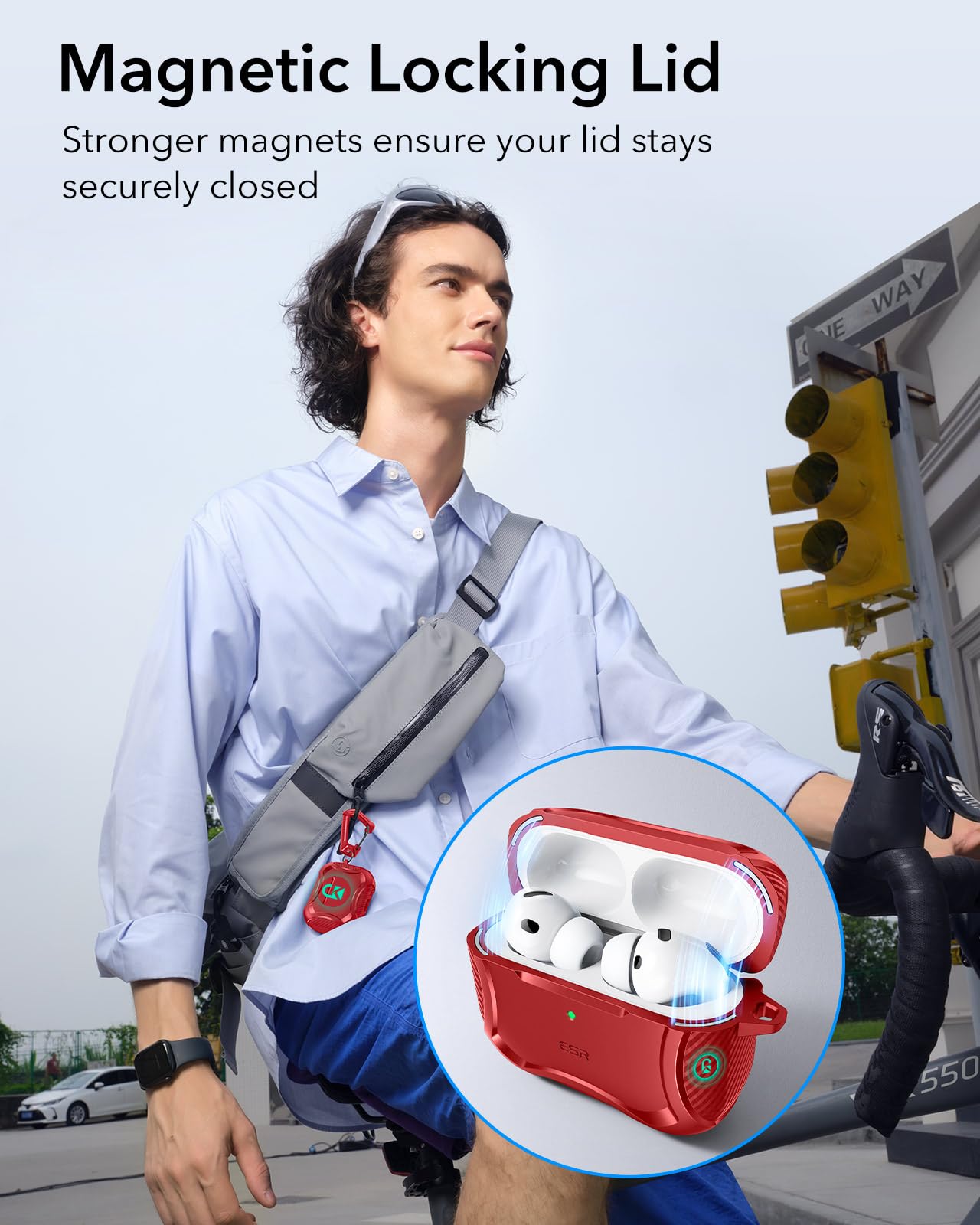 ESR Etui do AirPods Pro 3 (2025), kompatybilne z AirPods Pro 3 (kabel USB-C), pokrywa magnetyczna, kompatybilna z MagSafe, skuteczna ochrona przed upadkiem, seria Cyber, czerwona