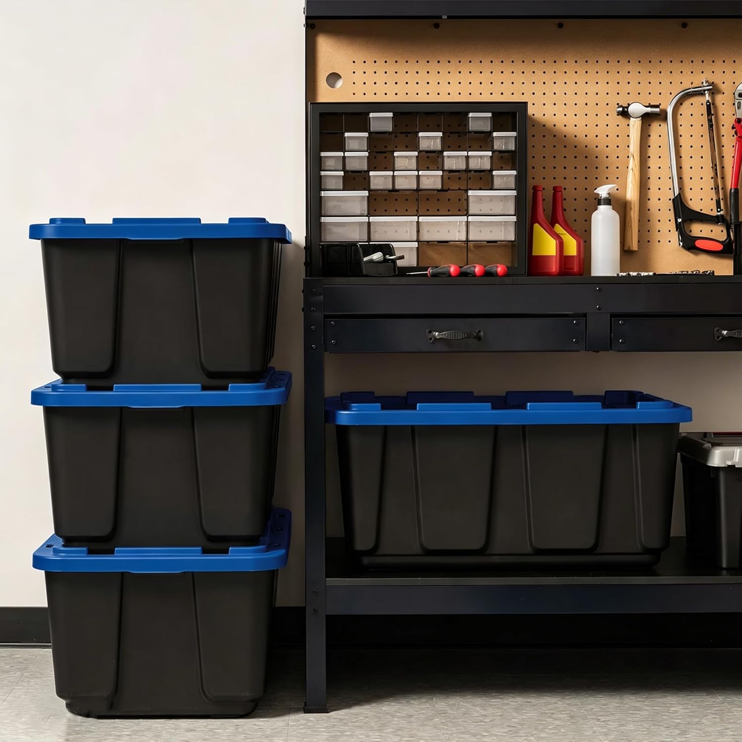 4 Pack 27 Gallon (108QT) Heavy Duty Plastic Storage Bins with Latching Lids, Stackable Storage Totes with Reinforced Handles, Large Containers for Garage, Home, Closet and Basement Organization