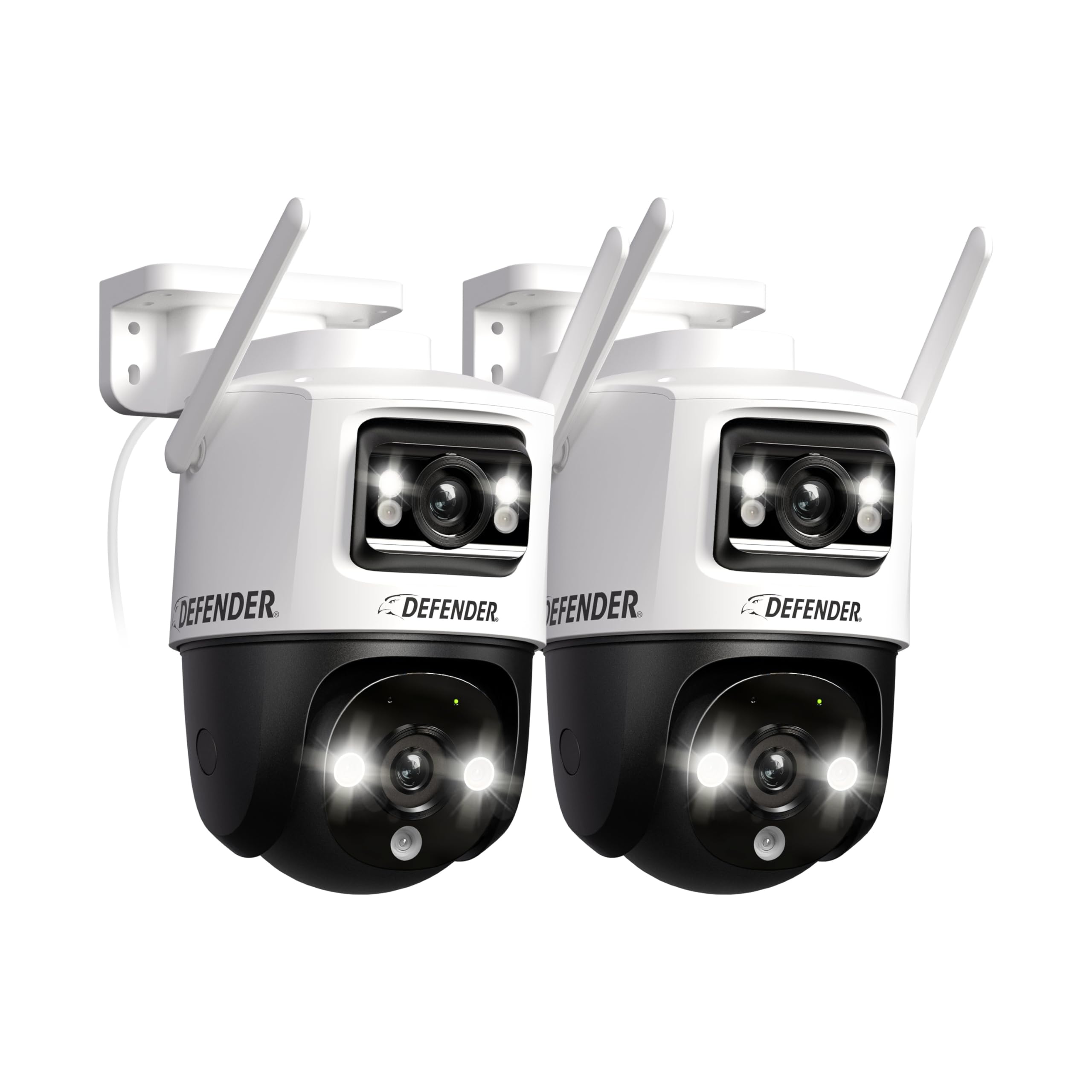 Defender AI POWERED Guard Pro 3K PLUS Dual Lens PTZ WiFi 6/Bluetooth Security Camera, Plug-in Power Cameras for Home Security with Human/Vehicle Detection Auto-Tracking Night Vision, Mobile App 2 Pack