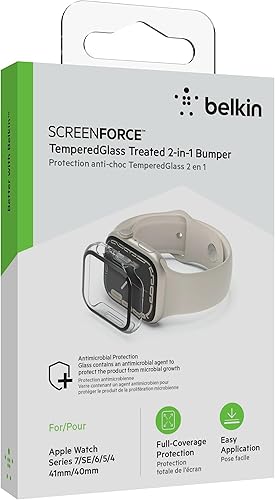 Miniatura 7 de Belkin ScreenForce - Funda para Apple Watch, funda parachoques y protector de pantalla de vidrio templado para Apple Watch Series 9, 8, 7, 6, 5, 4 y