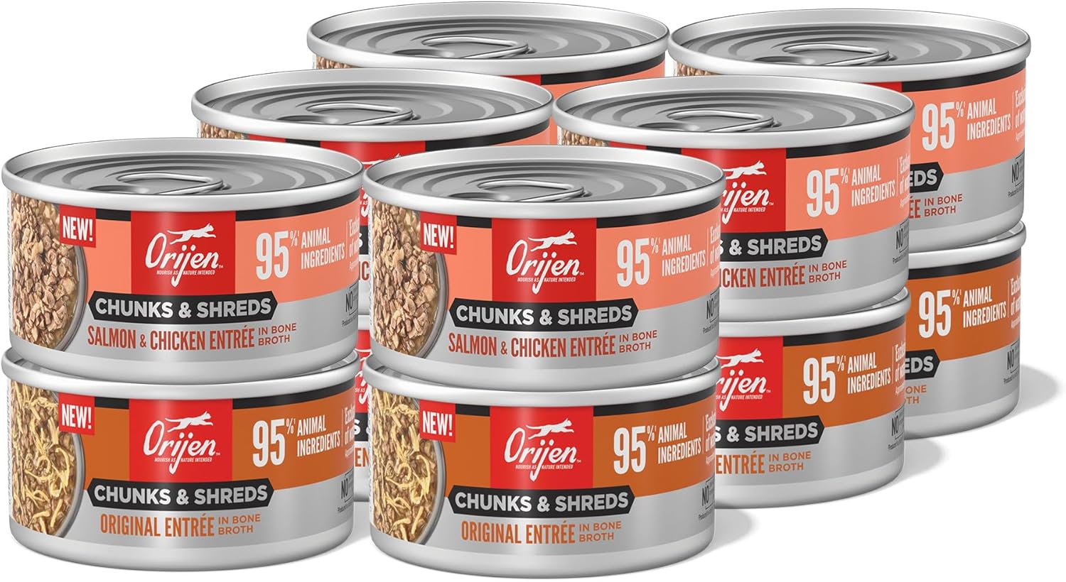 ORIJEN Chunks & Shreds Wet Cat Food Duck & Liver Entrée 3oz Cans (12 Count)