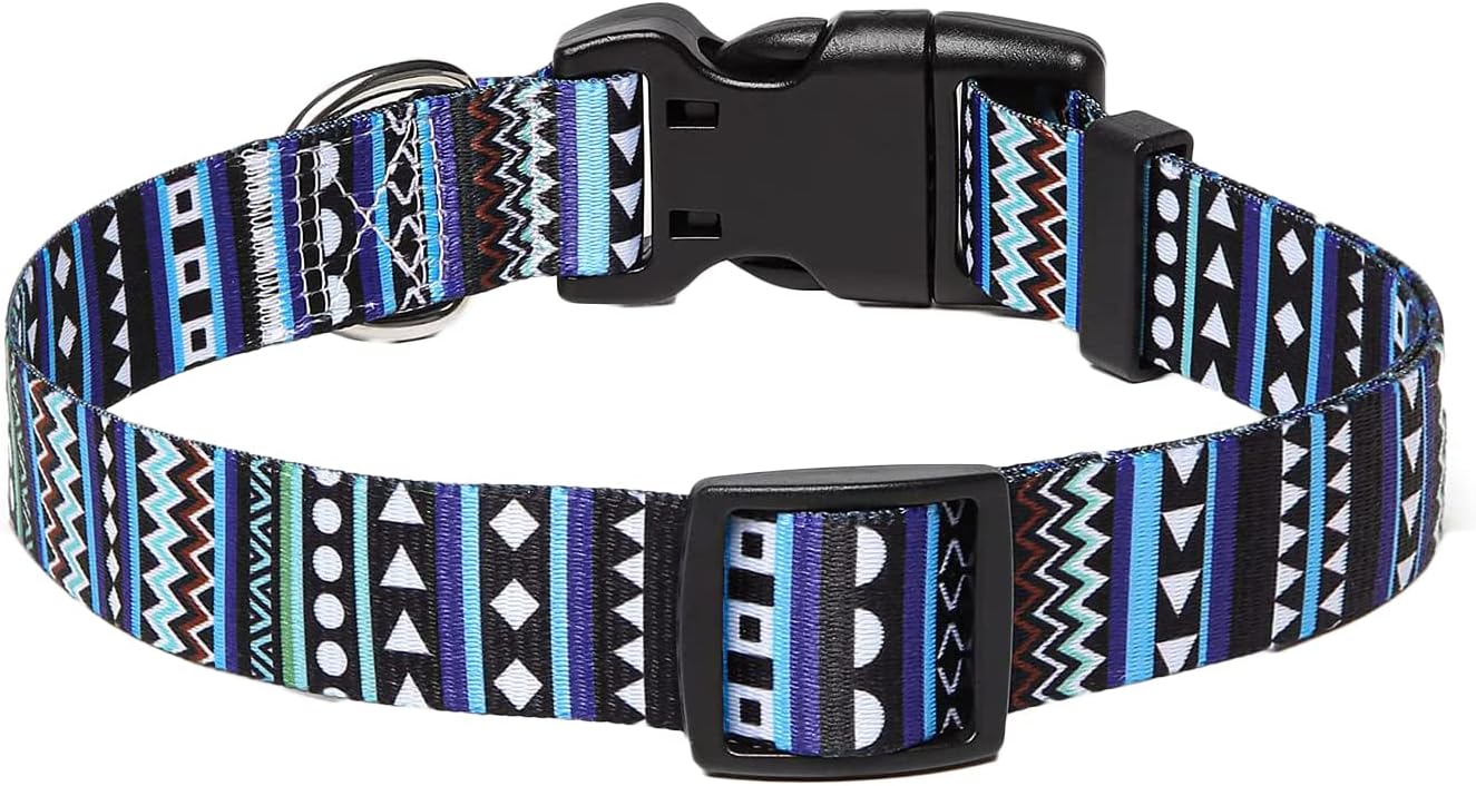 Mihqy Dog Collar, Adjustable, Soft and Comfortable Dog Collar, Bohemian, Flowers, Geometric, Tribal Design, for Small, Medium and Large Dogs (Bohemian Blue, XS) XS (Halsumfang 20-30 cm, Breite 1.5 cm) Bohemian Blue