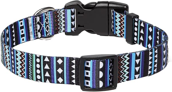 Mihqy Collier pour Chien, Motif Tendance avec Boucle à dégagement Rapide, Bohème, Fleur, Géométrique, Tribal Design, Collier Classique, pour Petits, Moyens et Grands Chiens(Bleu de Bohême,M) - 2