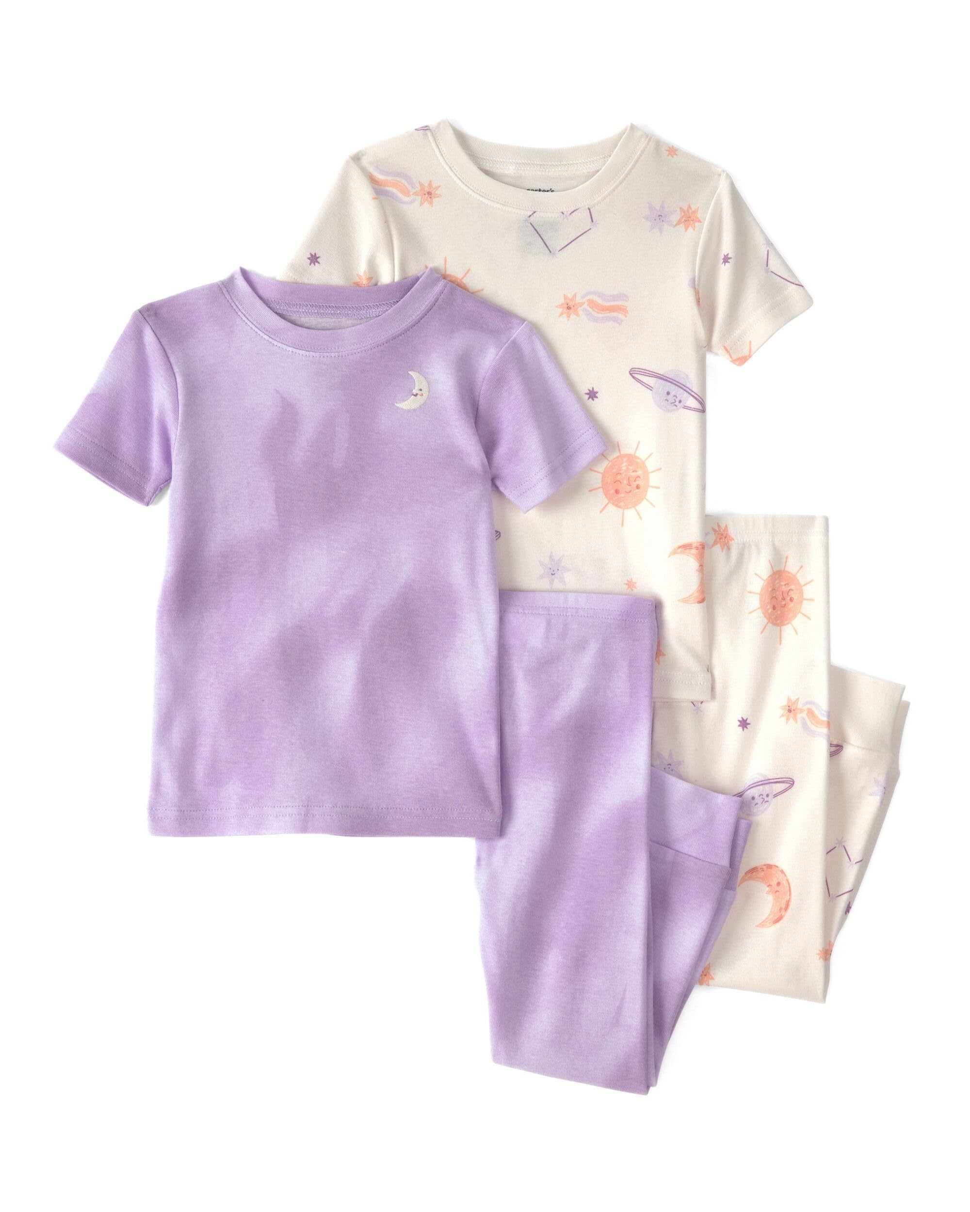 Carter's Set pigiama da ragazza, 4 pezzi, a maniche lunghe, vestibilità aderente con morbido cotone traspirante, scollo rotondo, comodo essenziale per il sonno quotidiano