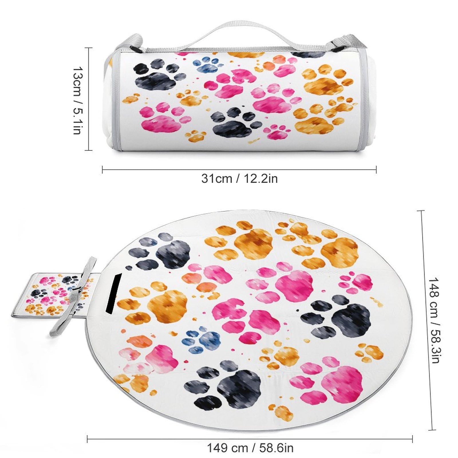 SKTNBM Picnic Blankets,Colorful Dog Paws Print Picnic Mat,Portable Picnic Blanket,Foldable Compact Beach Blanket for Camping,Park,Travel