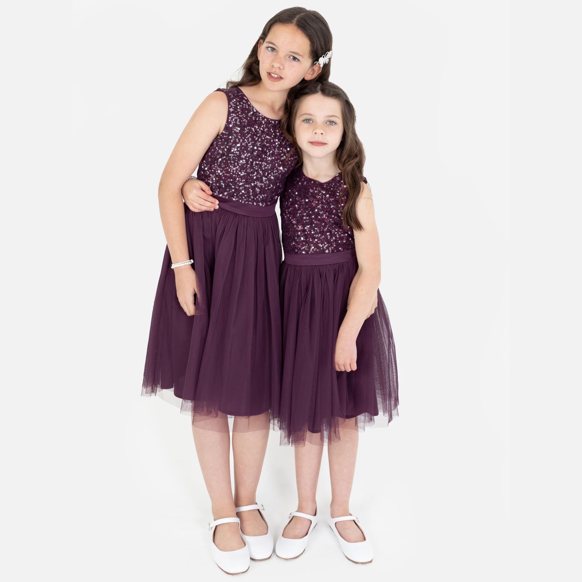 Maya Deluxe Abito Midi Paillettes Impreziosito Partito Tutu Damigelle d'Onore Matrimonio con Fiocco Cintura Vestito Bambine e Ragazze
