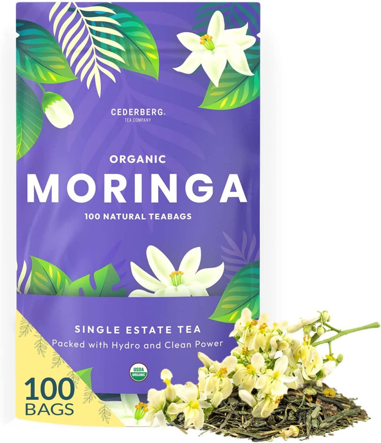 Organic Moringa Herbal Tea — 100 Tea Bags | Eco-Friendly Tea Bags | Non-GMO Caffeine Free Tea With Zero Sugar | Cederberg Tea Company.