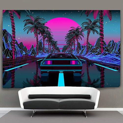 Miniatura 4 de Ine Ive Tapiz de escena urbana de la calle de autos, palmeras, puesta de sol, cielo estrellado, póster colorido punk para colgar en la pared, 60 x