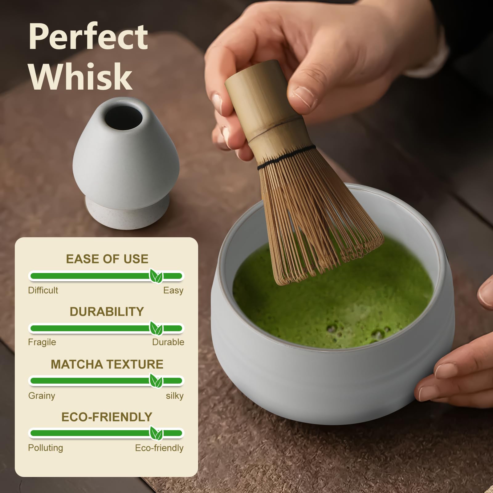 7 Piece Matcha Set, Matcha Broom, Macha Tea Set with Matcha Spoon, Whisk Holder, Matcha Besen, Shovel, Strainer, Matcha Zubehör Traditional Japanese Matcha Tea Set, Weiß