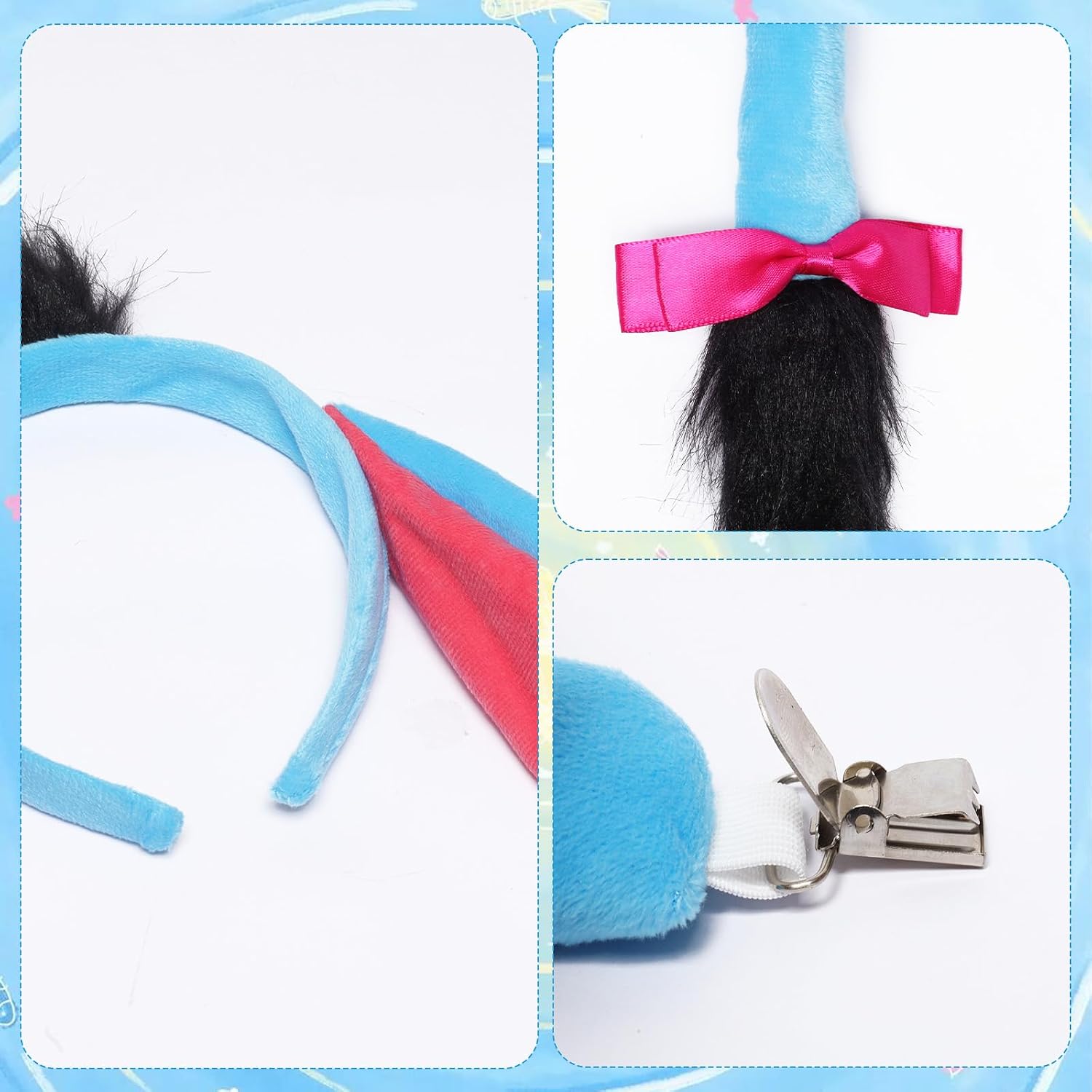 Donkey Ears and Tail Set Donkey Headband Nose Bow Tie Costume Accessories