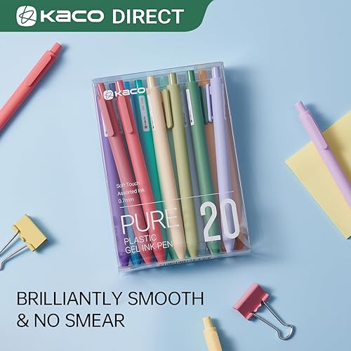 Miniatura 5 de Kaco PURE - Bolígrafos de gel, 20 colores surtidos, 0.7 mm, punta media, bonitos bolígrafos de papelería estética para diario