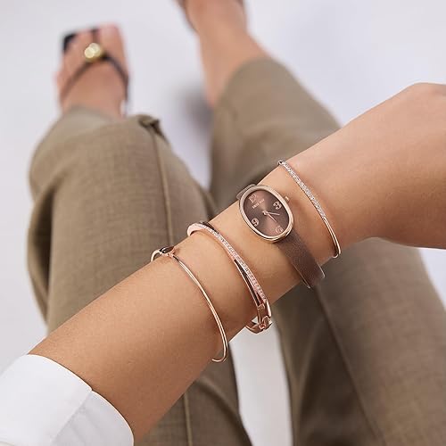 Miniatura 2 de TIME100 Reloj ovalado para mujer y pulsera acentuada con cristal de primera calidad, correa de cuero