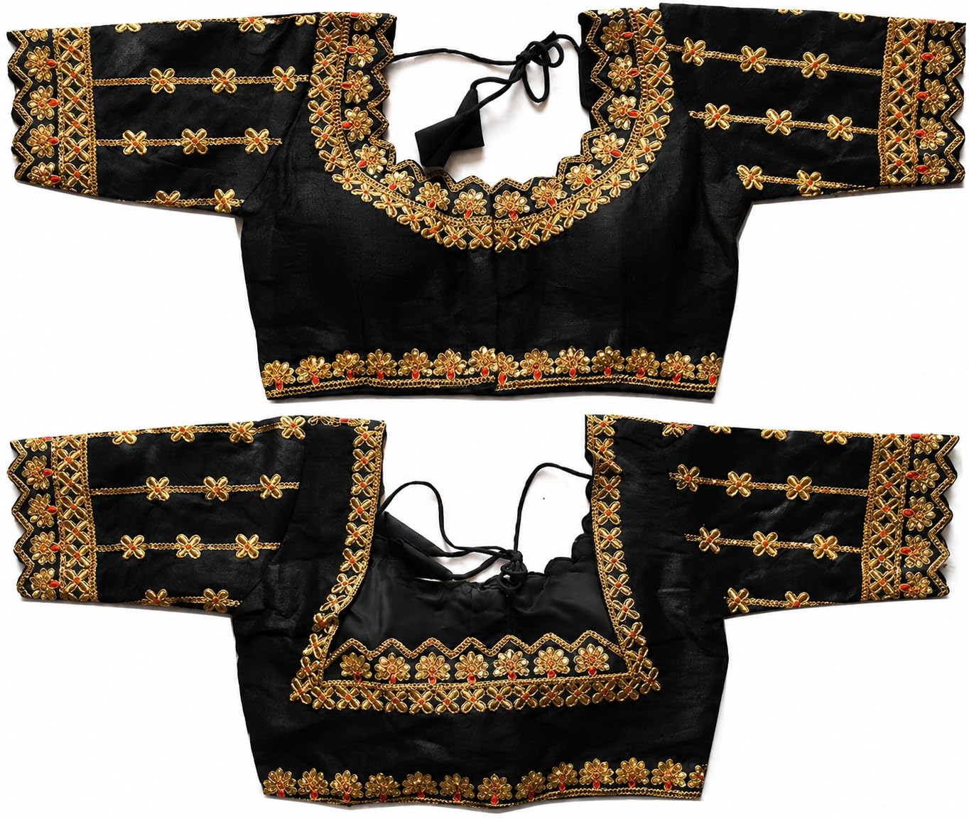 Women's Multicolor phanotm Silk Embroidery Heavy Thread Sequence and zari Work Readymade Saree Blouse-image-13