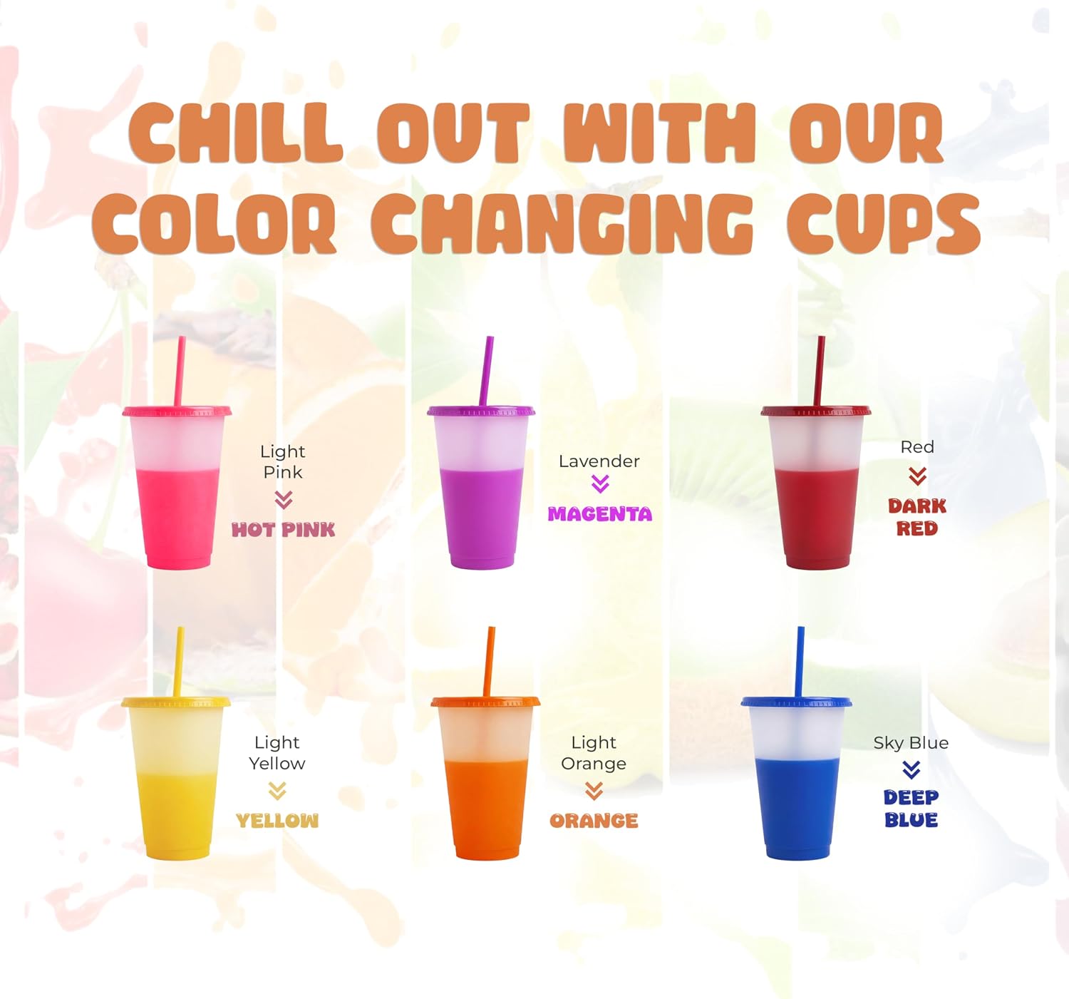 6 pcs 16oz Color Changing Cups with Lids and Straws, Color Changing Tumbler, Reusable Cups with Lids in Multicolors Perfect for Cold Drinks, Cold Coffee, Smoothie etc