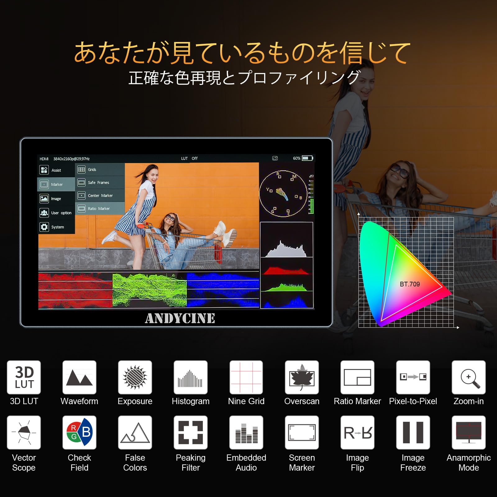 Amazon | ANDYCINE X5 5.5インチのタッチスクリーン1200nitsの明るさの