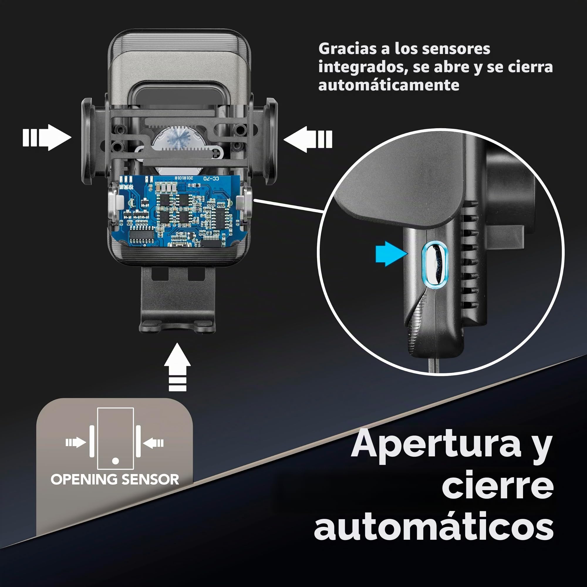 Cellularline | Hug Air 15 | Supporto Smartphone da Auto Carica Wireless Qi - Apertura e Chiusura Automatica – Doppio Attacco Ventosa per Cruscotto e Gancio per Alette Aerazione – Output 10W