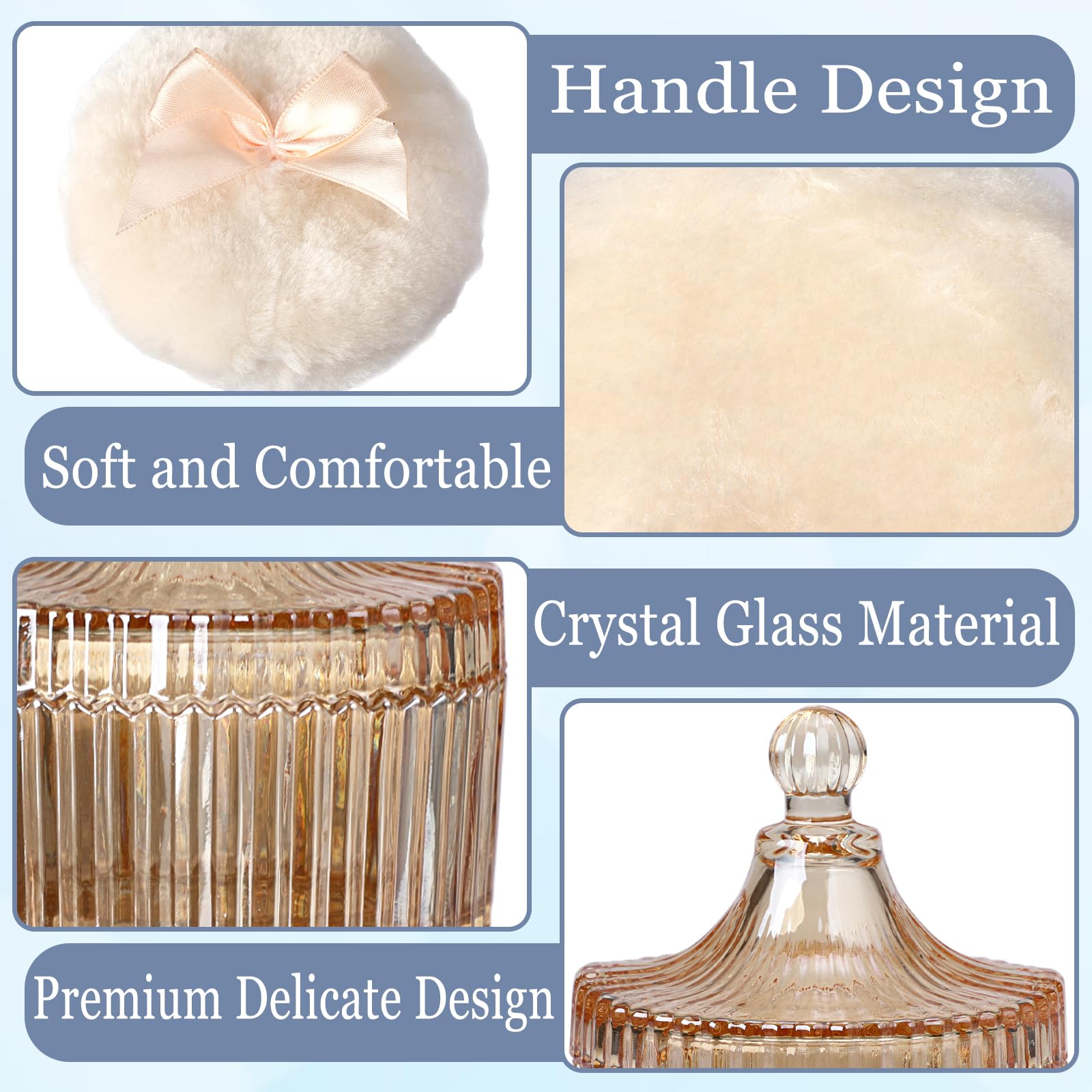 Lot de 3 boîtes à poudre en verre - Pour poudre corporelle - Pour bébé - Avec pompon à poudre - Étui à poudre pour poudre corporelle, talc, poudre cosmétique - Cadeau pour voyage, anniversaire