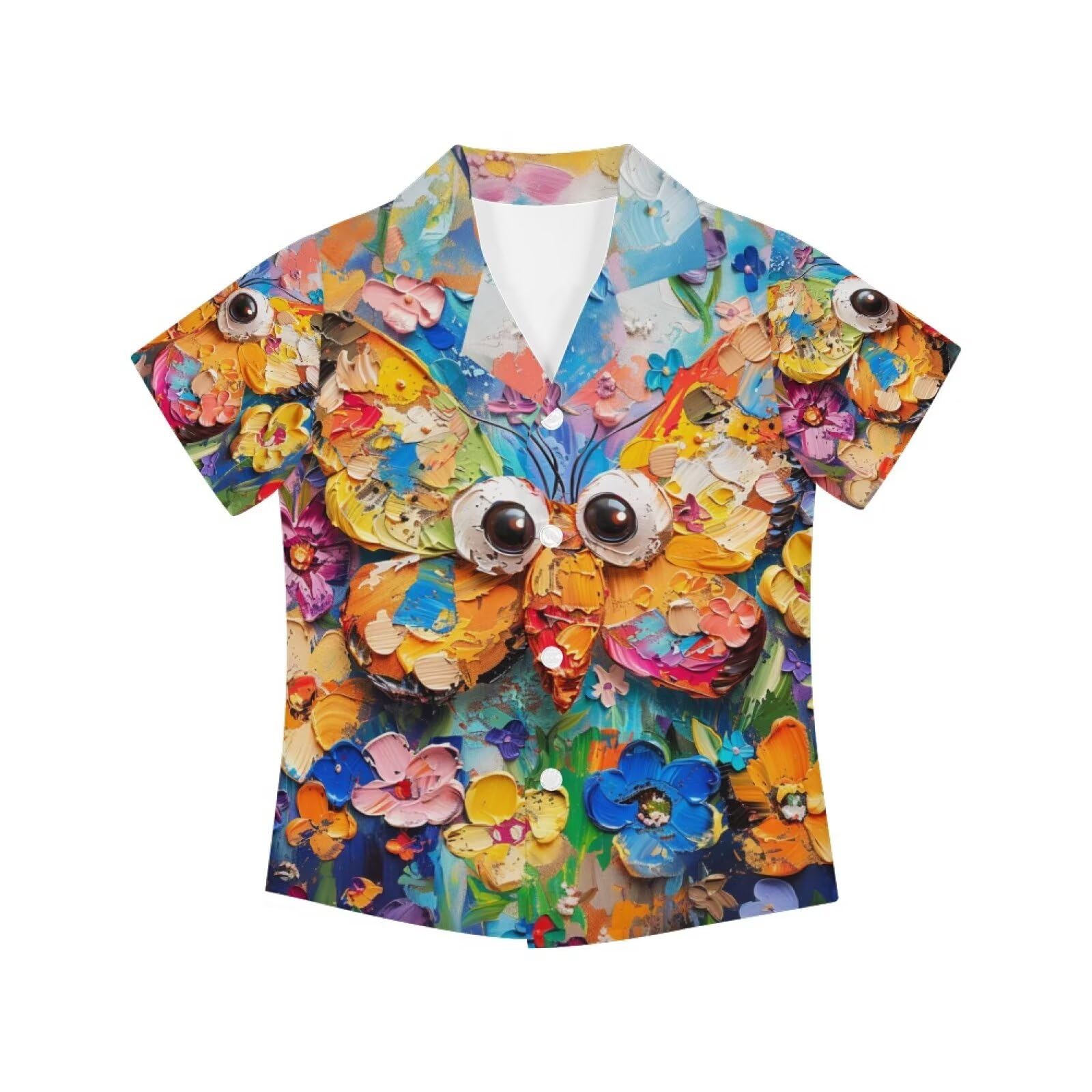 PinUp Angel Funky Casual Hawaiian Shirt Kids Boys Girls Art Oil Painting Animal Pattern Short Sleeve Unisex Beach Shirt