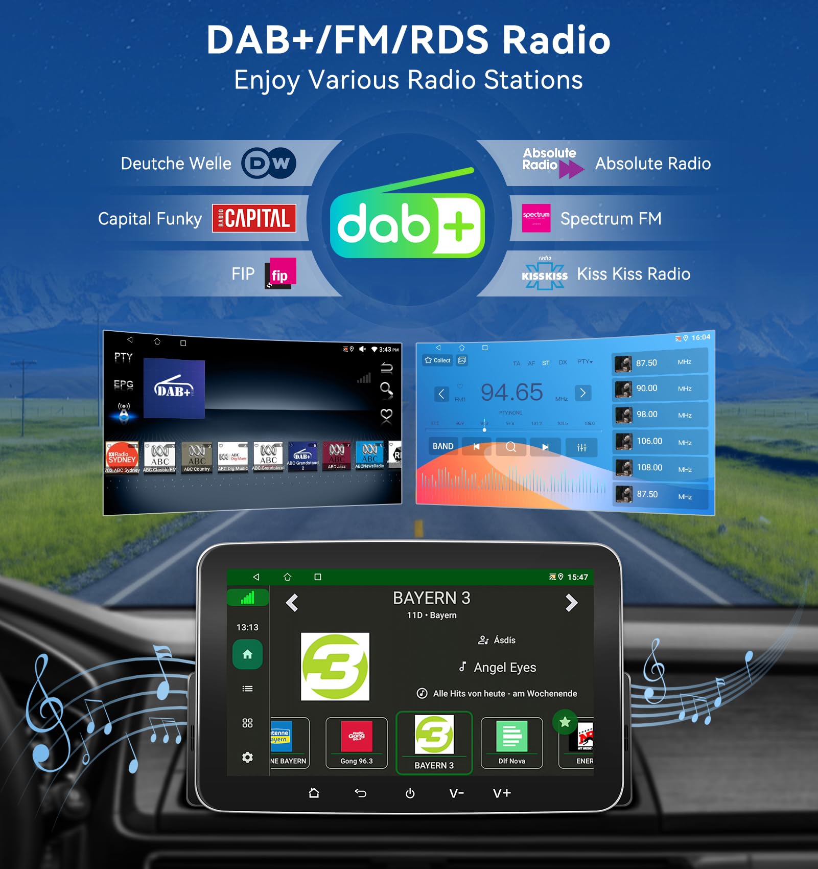 PORMIDO Autoradio con schermo DAB+, 7 pollici 1 DIN Android 13 Apple CarPlay Android Auto Touch Screen Display Wireless Car Play Radio con Bluetooth WiFi Navi MirrorLink FM RDS GPS SWC USB EQ