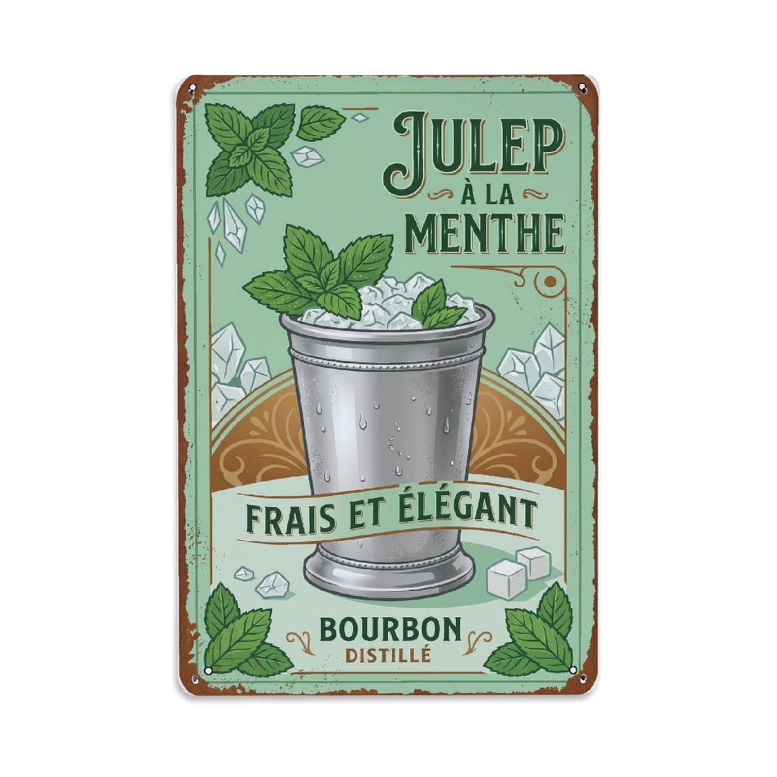 Mint Julep Premium Ingredients Metal Tin Sign Plaque Wall Decor for Cafe, Club Bar, Office, Home Garden Metal Poster 8x12Inch