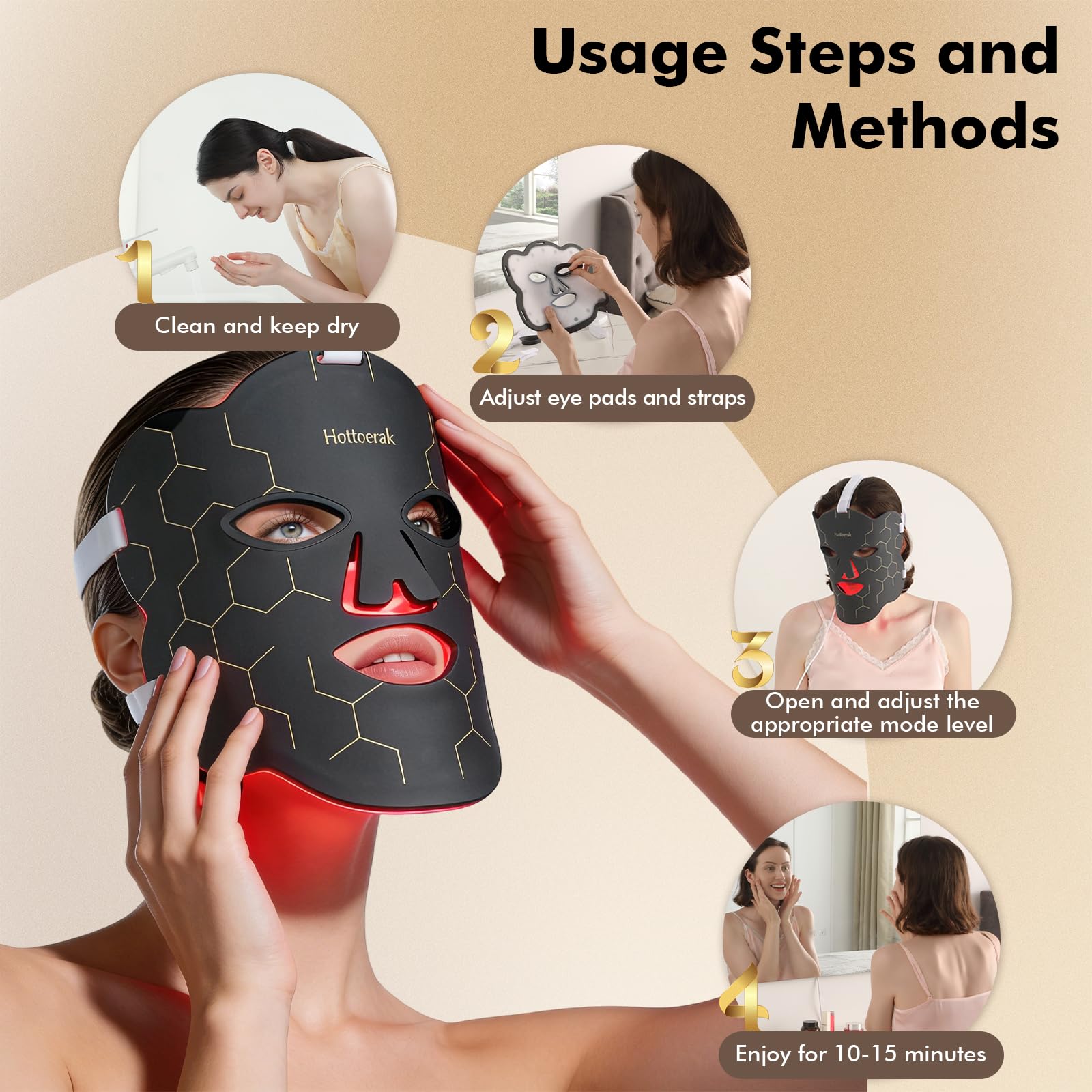 LED Maske Gesicht, 660nm&850nm Silikon Infrarot Maske Gesicht, Rotlicht Maske mit 6000mAh Akku, 10/15/20Min Timer, 5 Helligkeitsstufen, Tragbare Red Light Mask, Geschenke für Frauen