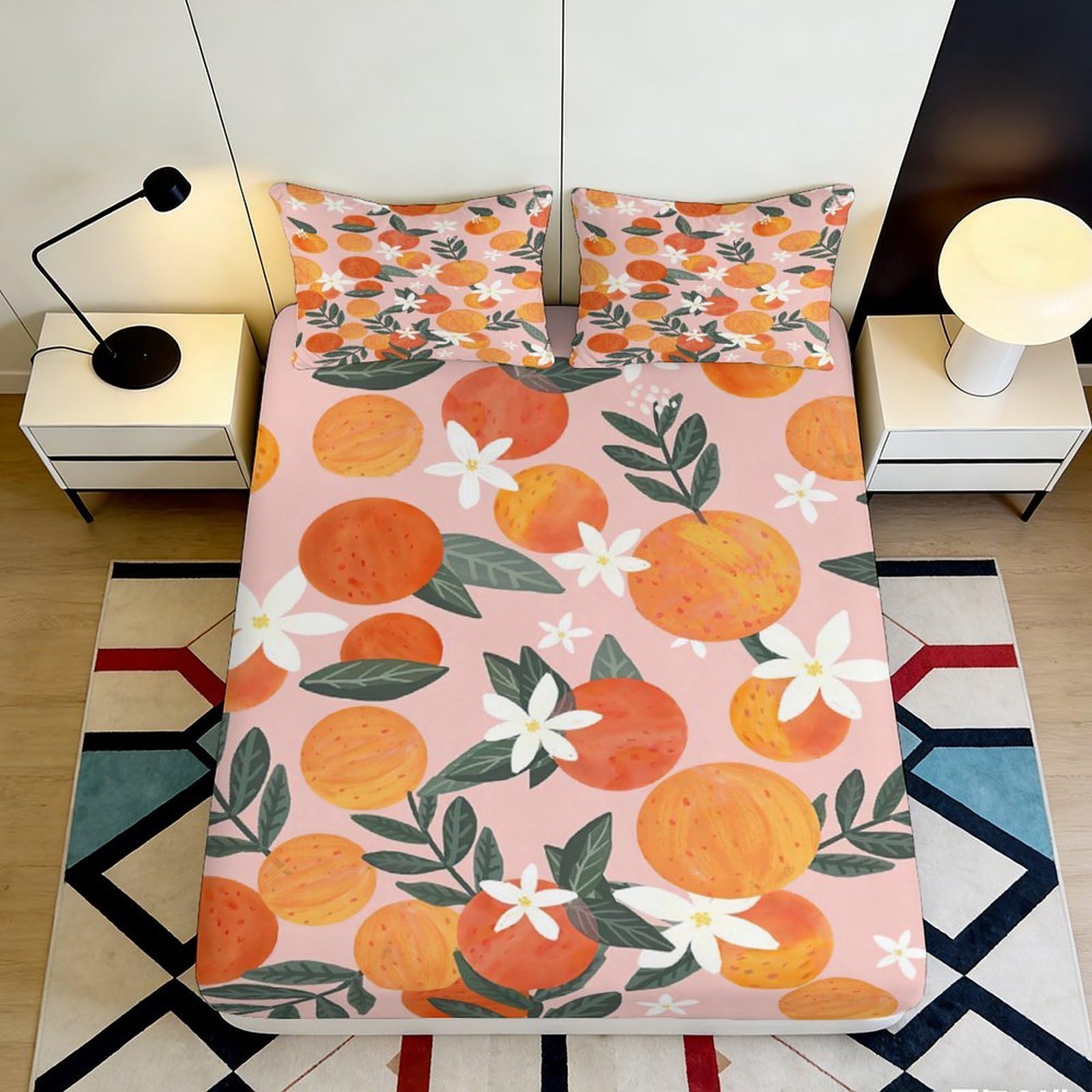 3D Printed Orange Blossom Fitted Sheet Microfiber Soft Floral Mattress Cover for Bedroom Dorm Protection Decor 120x200cm 160x200x25cm