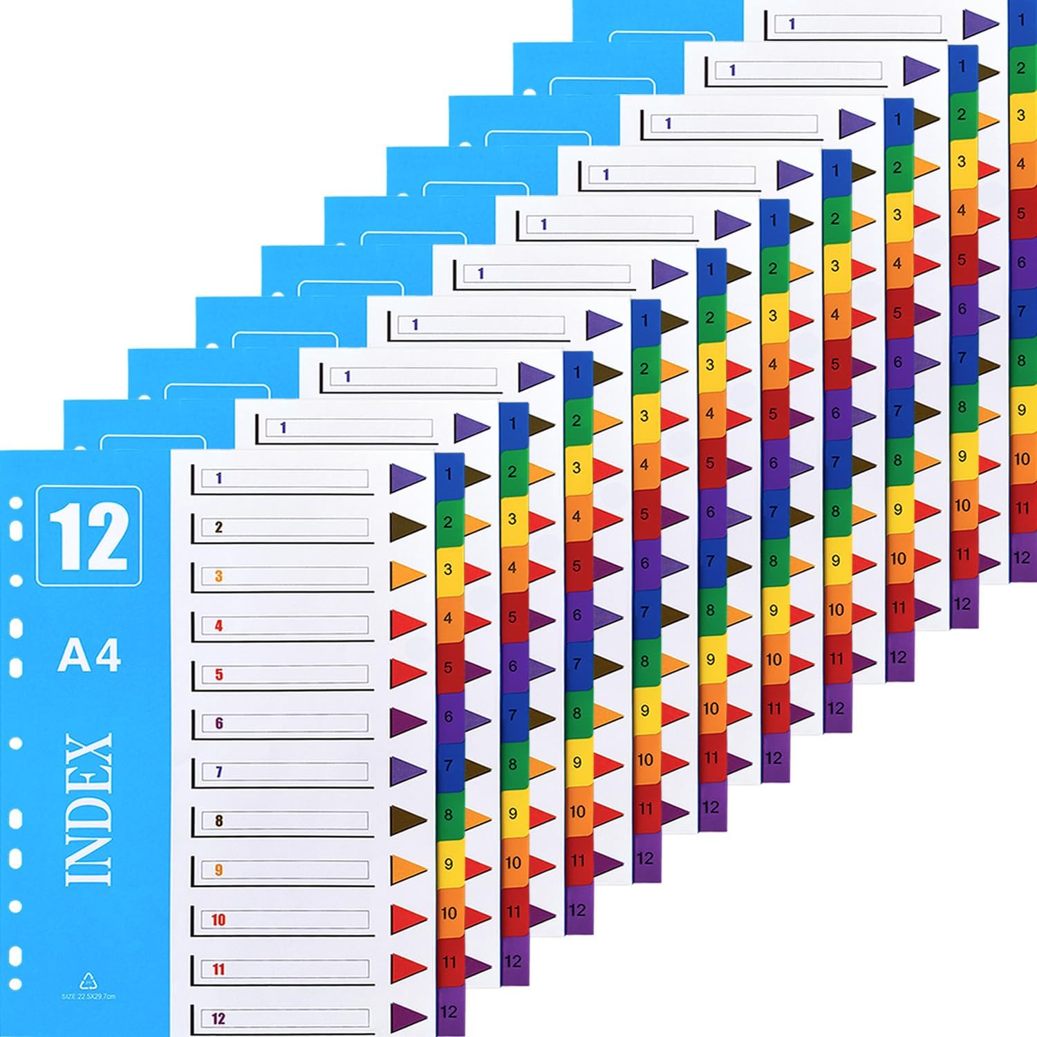 – File Dividers A4 【10 Pack】 1-12 Part Dividers Multi Colours Index Folder Subject Dividers for Ring Binders & Lever Arch Files with Writable Coloured Index Tabs for School Office Organization