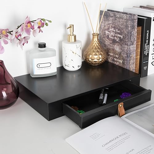 Miniatura 3 de Estante flotante con cajón, mesita de noche flotante para dormitorio, estante de pared de 16 pulgadas, estante flotante blanco con almacenamiento,