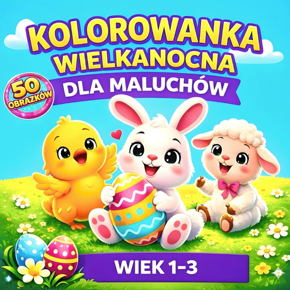 Kolorowanka Wielkanocna dla Maluchów: 50 Obrazków dla Dzieci w Wieku 1–3 | Duże Proste Ilustracje do Kolorowania | Idealna na Wielkanoc