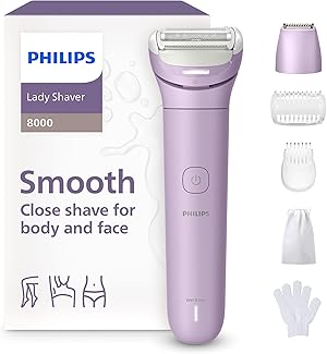 Philips Lady Shaver Series 8000 - kabelloser elektrischer Rasierer, nass und trocken, 3-Klingen-System, flexibler Scherkopf, LED-Licht, Beine/Körper/Bikinizone, 100 Min. Laufzeit, Modell BRL149/00