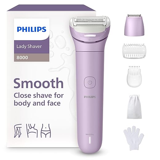Philips Lady Shaver 8000 Series Cordless Shaver for Wet and Dry Skin - 3-Blade Shaving System, Flexible Head, LED Light, Legs, Body and Bikini Set, 100 Min Battery Life - BRL149/00