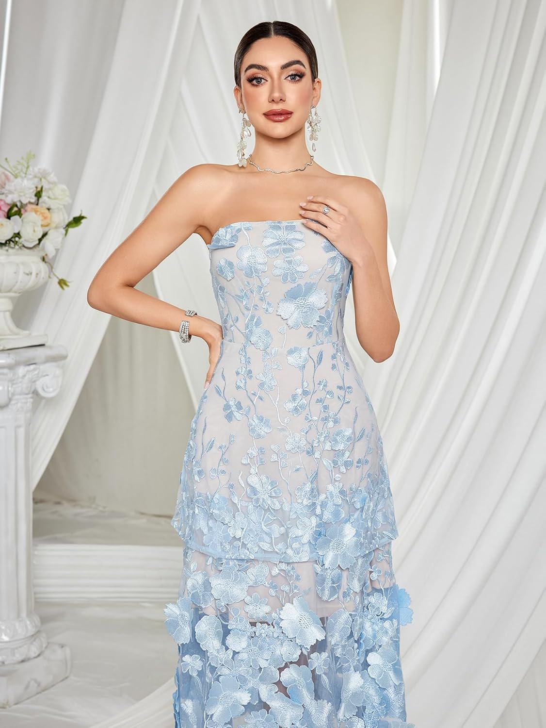 NeeMee 3D Floral Dress A Line Double Light Blue Daily Summer Seaside - Image 5