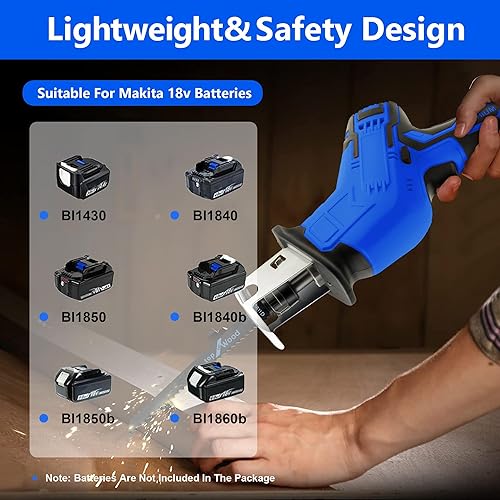 Miniatura 2 de Sierra recíproca compatible con batería de 18 V, sierra recíproca inalámbrica, velocidad variable de 0-3500 SPM, 4 hojas de sierra/gafas